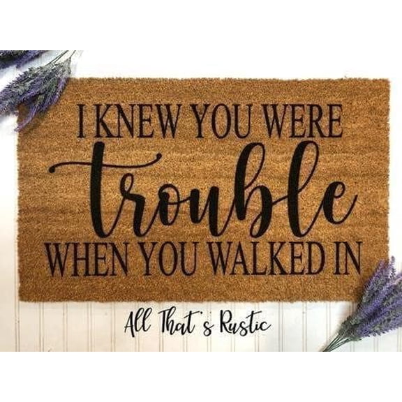I Knew You were Trouble When You Walked in Door Mat Welcome Mats Non-Slip Dust Floor Rug for Kitchen Bedroom Bath Room Front Hall Lawn 18x30 Inch