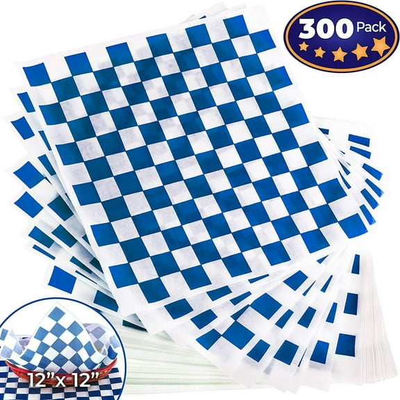 Avant Grub Deli Paper Blue & White Checkered Sandwich Wrapper, Grease-Resistant 12"x12", 300 Sheets