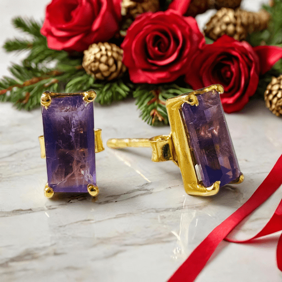 Natural Amethyst Earring Studs, 925 Sterling Silver Studs, Healing Gemstone Earrings, Bridesmaid Gift, February Birthstones, Boho Gifts