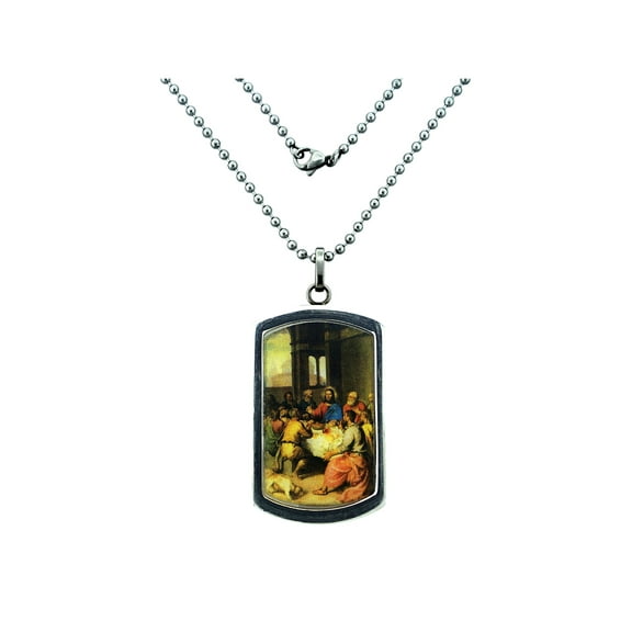 Men's Stainless Steel Last Supper Dog Tag Pendant, 24"
