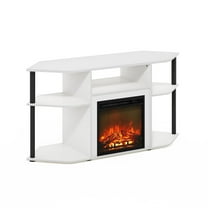 Furinno Jensen Open Storage Corner Fireplace TV Entertainment Center with Plastic Poles for TV up to 55 Inch, Solid White/Black