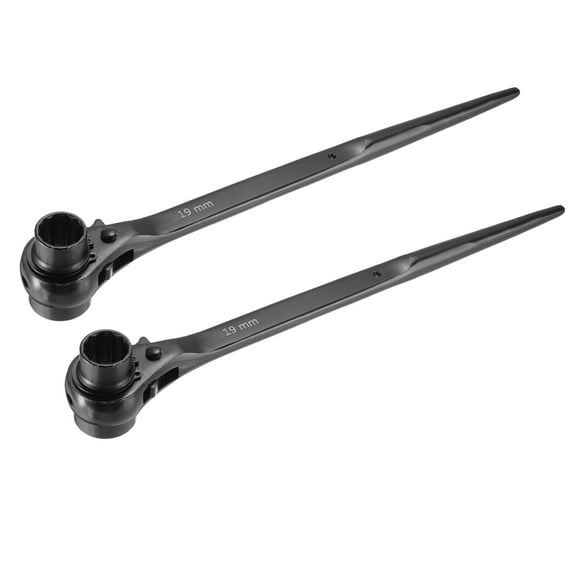Uxcell 19 x 24mm 12-Point Scaffold Podger Ratchet Spanner Ratcheting Socket Wrench Tool (Black) 2pcs