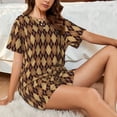 thumbnail image 4 of Pofeuu Argyle of brown Print Women's Pajama Set Short/Shorts Soft Button PJs Elastic Drawstring Waist Sleepwear-Large, 4 of 6