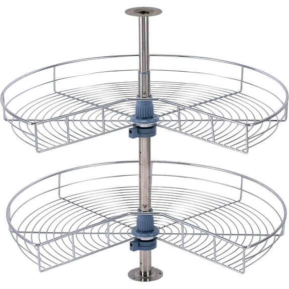 Dowell 28" Kidney Lazy Susan, 2 Shelves, Kitchen Base Corner Cabinet Organizer (Chrome 4001 270 28)