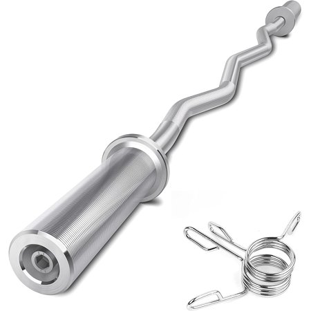 47" Olympic EZ Curl Barbell Bar for 2-inch Weight Plates Curling Bar for Weight Lifting Bicep Curl, 2 Spring Collars Included