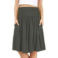thumbnail image 1 of Mrat Fall Skirts for Women 2024 Women Midi Skirt with Pockets Below the Knee Length Ruched Waisted Flowy Midi Skirt Denim Skirt Plus Size S-100 Gray L, 1 of 6