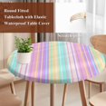 thumbnail image 3 of Pink Aqua Stripes Round Tablecloth 55-60 Inch Round Fitted Table Cloth with Elastic Edge, Geometric Yellow Geometric Waterproof Table Cover Protector for Outdoor Picnic Party Dining, 3 of 6