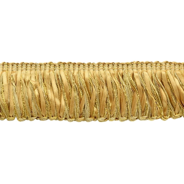 2" (5cm) long Heirloom Collection Satin Ribbon Looped Brush Fringe Trim (Style# 0200RLF), Medallion Gold Multicolor #51186 (Beige Gold, Yellow Gold, Light Gold) Sold By The Yard (36"/3 ft/0.9m)