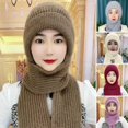 thumbnail image 4 of ievspot Women Winter Hat with Scarf Thick Cycling Headwear Solid Color Elastic Full Protection Outdoor Travel Cold Weather Skiing Cap, 4 of 7