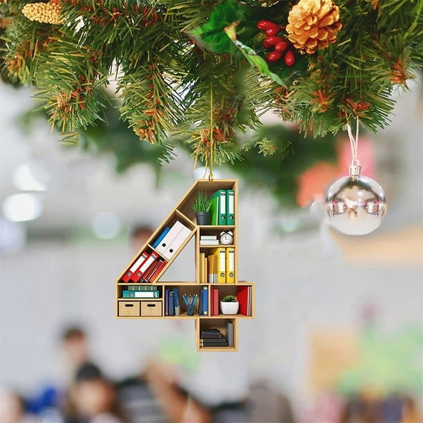 Adornos navideños, adornos navideños, regalos navideños, adorno colgante para amantes de los libros, adorno de biblioteca, formas digitales, decoración para ratones de biblioteca, adorno acrílico, reg