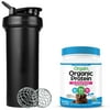 Orgain Organic Vegan Protein & Superfoods Powder, Creamy Chocolate Fudge (1.12 LB) with BlenderBottle Classic V2 45-Ounce Shaker Bottle for Protein Shakes, Black and Bonus Nutrition Basics Whisk Ball