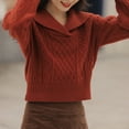 thumbnail image 7 of VISALY V Neck Pullover Sweater Cotton Sweaters Trendy Long Sleeve Sweater Tops Fall Chunky Cable Knit Pullover Sweaters Business Casual Sweater Business Casual Sweaters Soft Sweaters Red One Size, 7 of 7