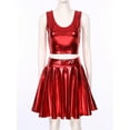 thumbnail image 2 of Zaldita Women Alien Costume Metallic Crop Tank Top Pleated Skirt with Headband Rave Outfit Halloween Red M, 2 of 6