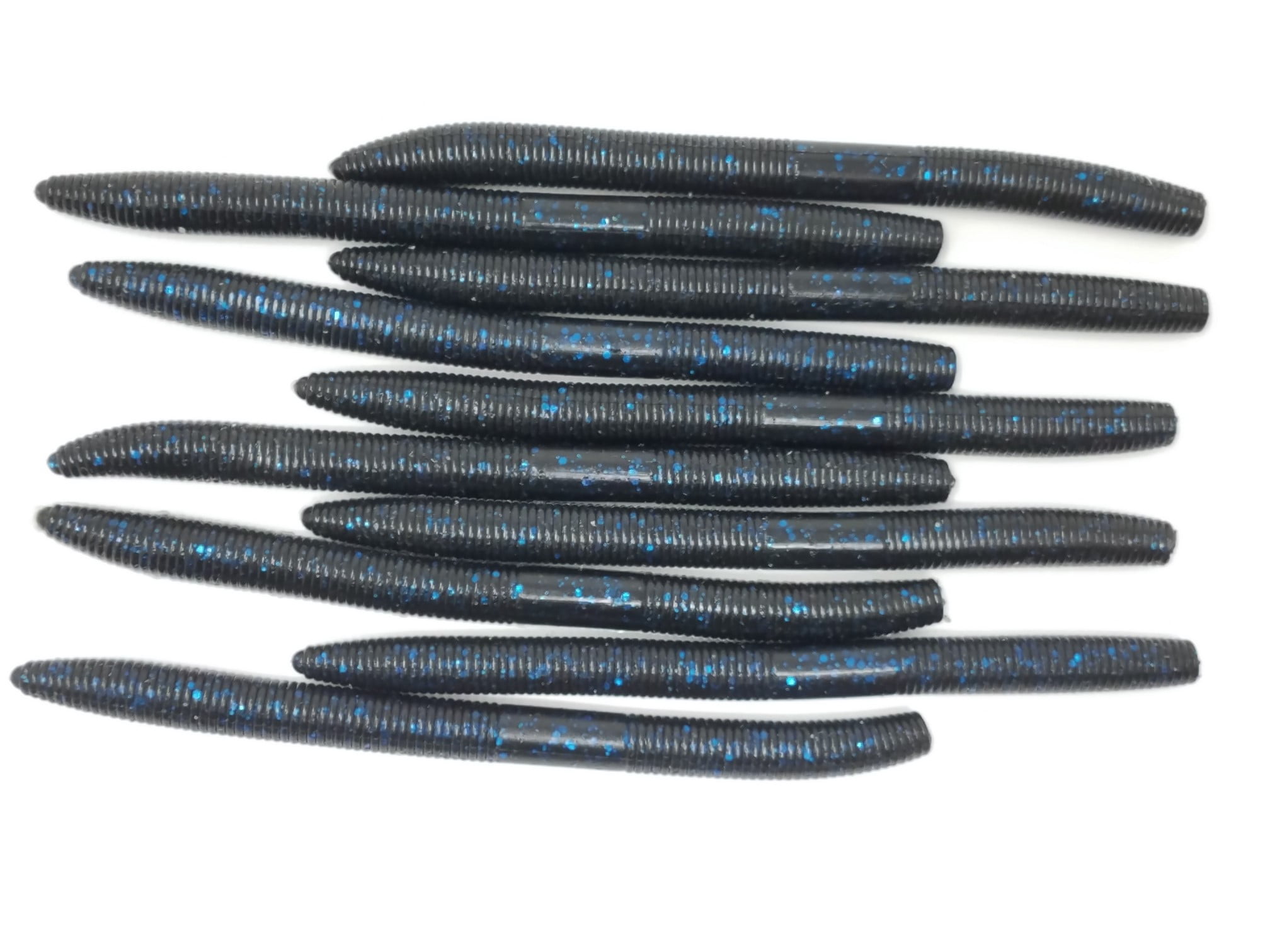 Kalins Freshwater 5" Waco Worm Soft Plastics Bait , Fishing Lure, Black Blue Flake, 10 pk
