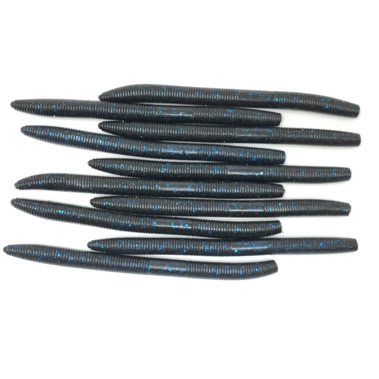 Kalins Freshwater 5" Waco Worm Soft Plastics Bait , Fishing Lure, Black Blue Flake, 10 pk