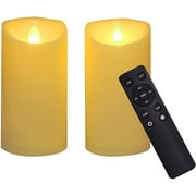 2 Pack Waterproof Outdoor Battery Operated Flameless Candles with Remote Timer Realistic Flickering Plastic Fake Electric LED Pillar for Home Garden Wedding Christmas Decor 3x6 Inches