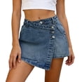 thumbnail image 3 of JTieacloth Stylish Casual Denim Mini Skirt With Asymmetric Hem For A Slimming And,Women's Skirts(Blue), 3 of 6