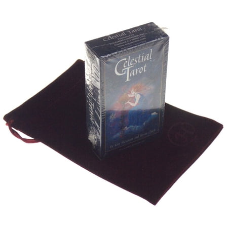 Celestial Tarot Deck with Red Burgundy Velour Drawstring Storage Bag