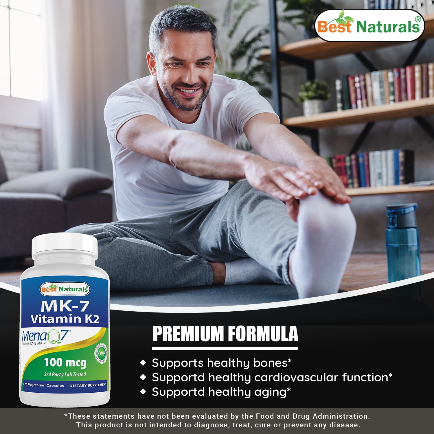 3 Pack Best Naturals MK-7 Vitamin K2 100 mcg 120 Vegetarian Capsules