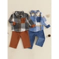 thumbnail image 3 of Baby Toddler Boy Fall Outfits 6 12 24 Months 2T 3T 4T 5T Classic Long Sleeve Plaid Print Jacket + Corduroy Pants Set Kid Clothes, 3 of 9