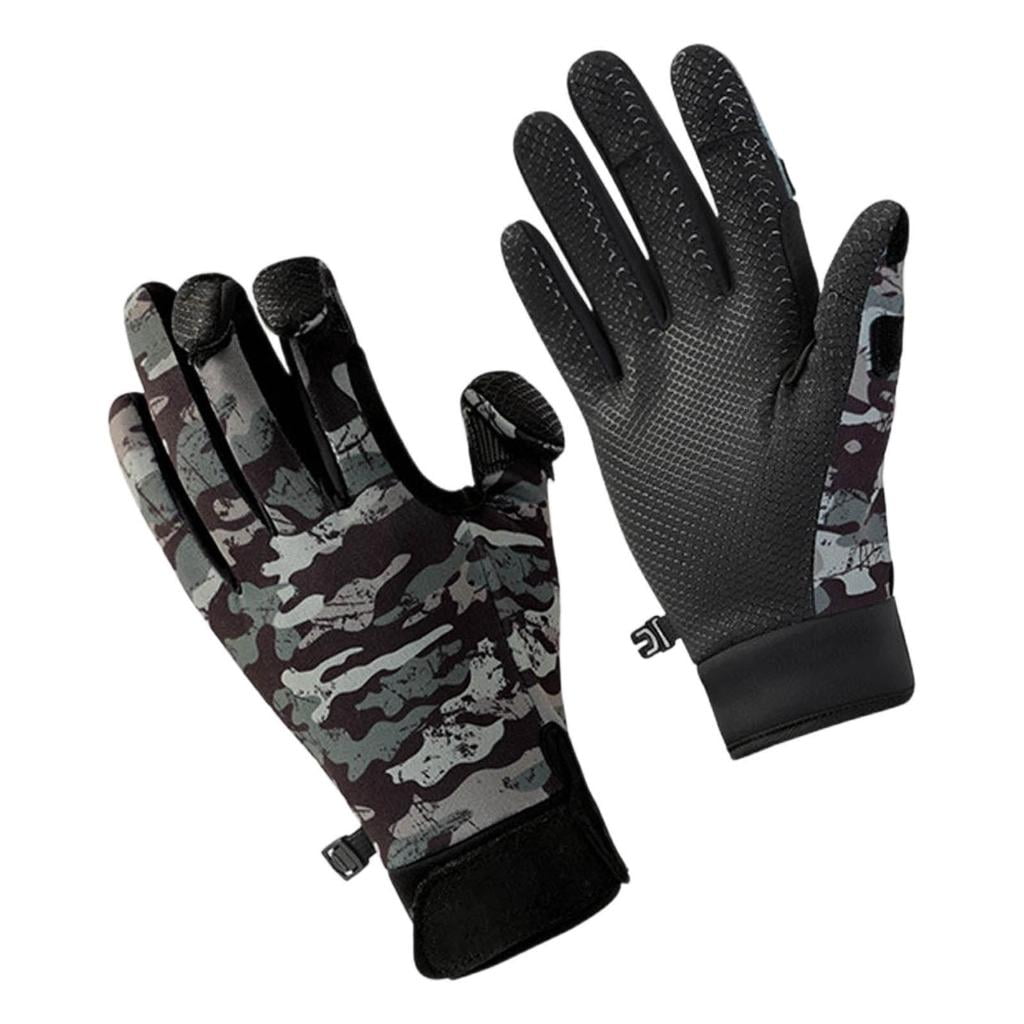 MOMOJIA Thermal Fishing Gloves With 3 Exposing Fingers Windproof Design Silicone Grip For Winter Sports Camping Hiking