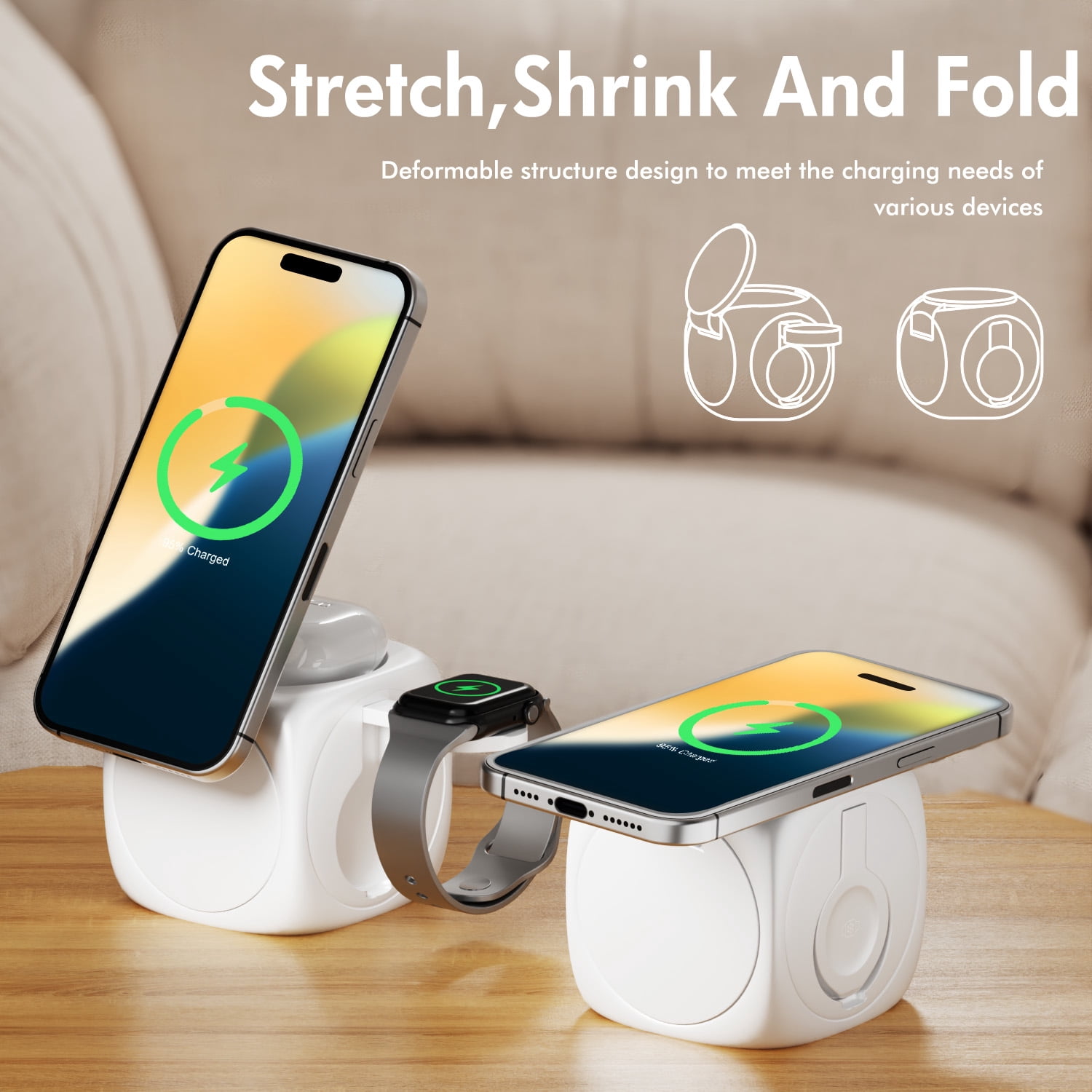 Magnetic Charging Station, 3 in 1 Wireless Charger for iPhone 16 15 14 13 12 11 8 X XR SE , Compatible with Apple Watch Series, for AirPods Pro 4 3 2 1, Perfect for Office Travel(White)