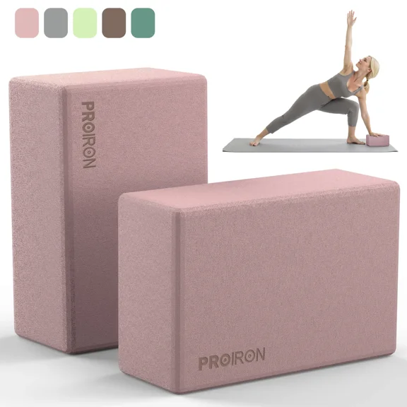 PROIRON Yoga Blocks Pack of 2, High Density EVA 0.6lb, 9x6x3in, Matte Texture, Non-Slip, Curved Edge, Yoga, Pilates -Smoky Pink