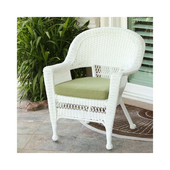 Jeco White Wicker Chair With Hunter Green Cushion - Set of 2