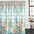thumbnail image 2 of Summer Coastal Shower Curtain, Waterproof Shower Curtains for Bathroom, Watercolor Corals Shells Starfish Green Plaid Washable Fabric Bathtub Curtain Set Bath Decor with 12 Hooks Long 72"x84", 2 of 8