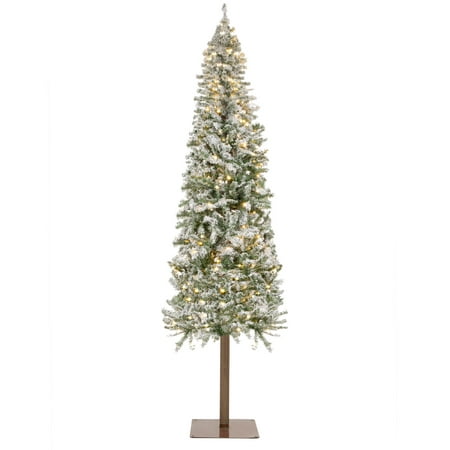 Best Choice Products 6ft Pre-Lit Snow Flocked Pencil Alpine Christmas Tree Holiday Decoration w/ 250 LED Lights,