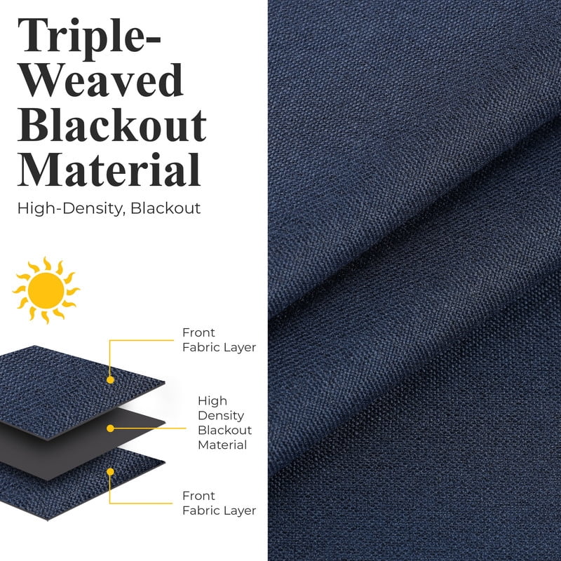 Superior Neal 100% Blackout Curtains Set of 2, Grommet Curtain Pannel Pair, Navy Blune, 52"W x 108"L