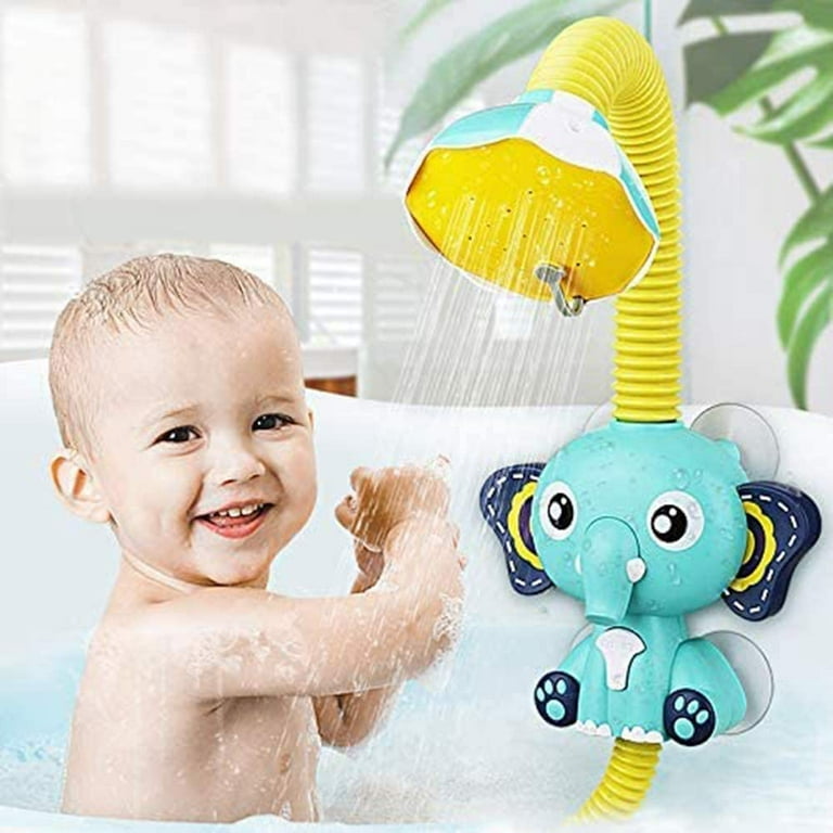 Baby shower toy electric shower-children's shower shower nozzle suction cup  electric shower rain head children's bath time toddler game elephant animal  toy (battery not included) 