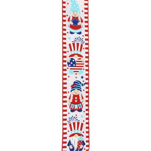 4th of July Wired Edge Ribbon, Red White Blue, Craft Supply to Make Wreath & Bows, 2.5 Inch x 10 Yard, Gnome, Patriotic, American RGE114427
