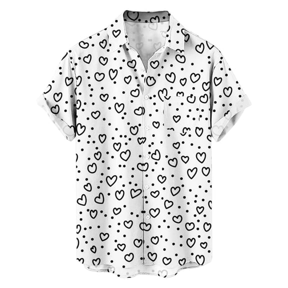 Betivan Men's Shirt Valentine's Day Printed Turndown Collar Button-Down Blouse, Short Sleeve Breathable Casual Top Daily Beach Vacation Gathering
