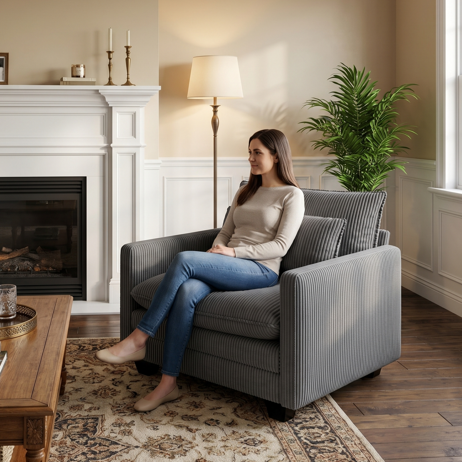 Noelse Oversized Single Sofa Chair, Gray Corduroy photo 3