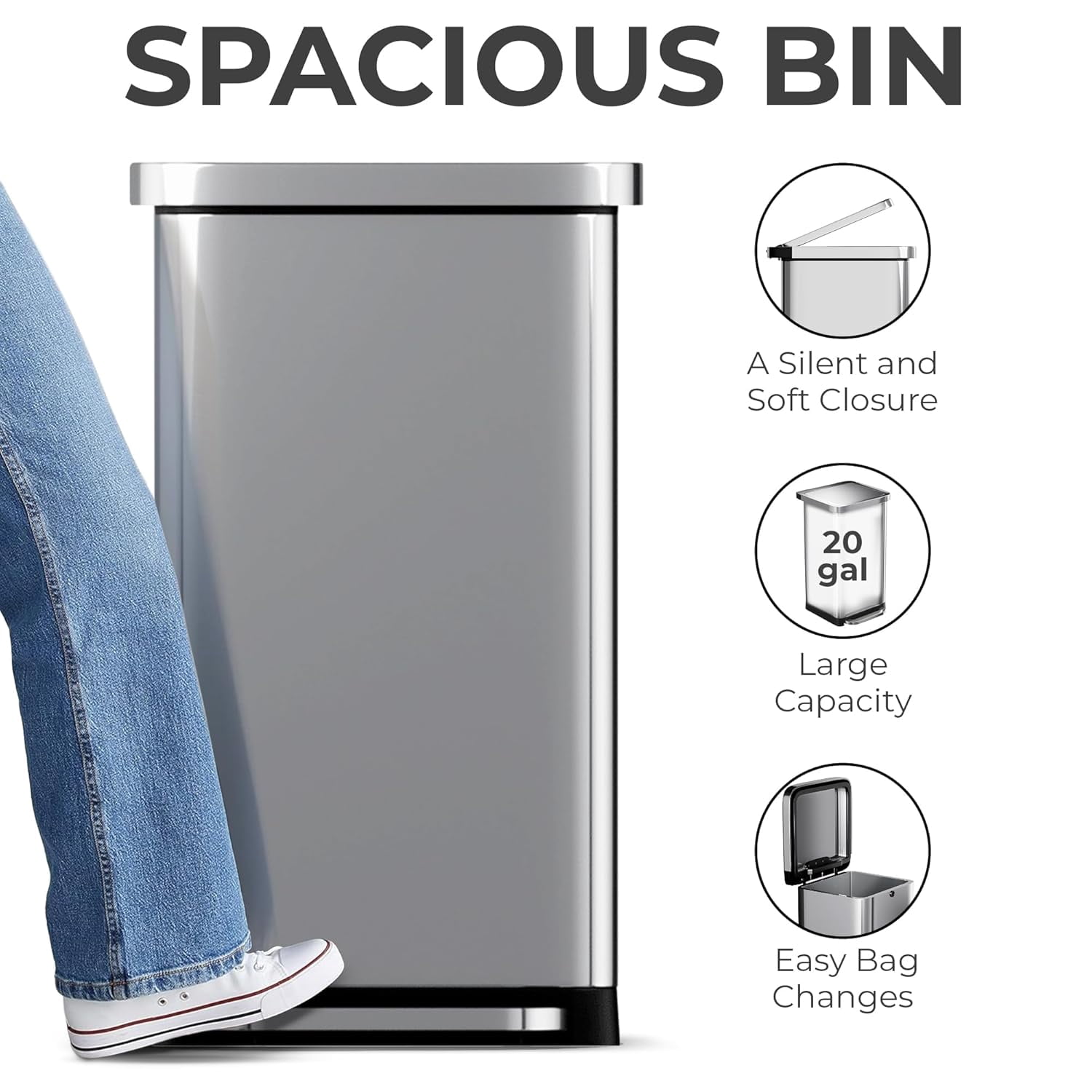 EconoHome Large Kitchen Trash Can, 20 Gallon