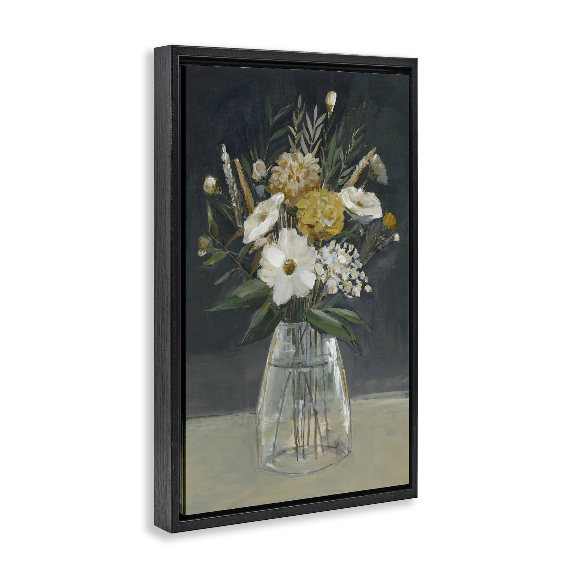 Stupell Industries Earthy Blooms Still Life Plants & Flowers Painting Black Floater Framed Canvas Art Print Wall Art, 17 x 25