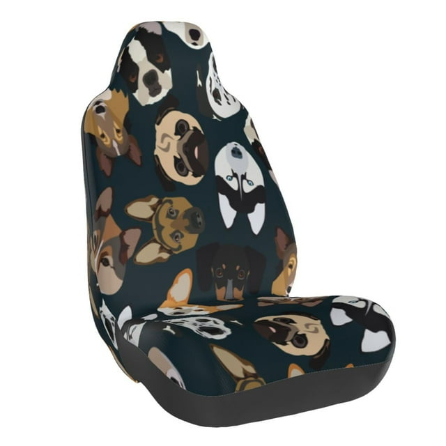 Wukai Dogs Full Set Car Seat Covers with Soft Padding Universal Auto Front Seats Protector and Cushion Mat