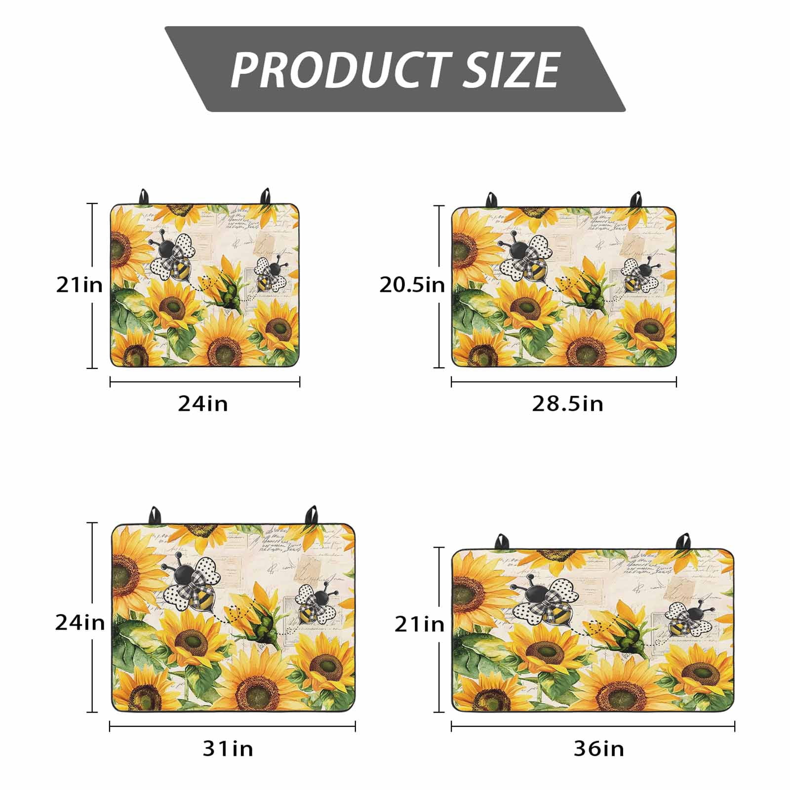 Sunflower Bee Stove Top Cover for Electric Stove, Heat-proof & Non Slip Glass Top Stove Cover Protector, Yellow Botanical Vintage Rose Floral Spring Kitchen Flat Cooktop Rubber Mat 24x21 Inches