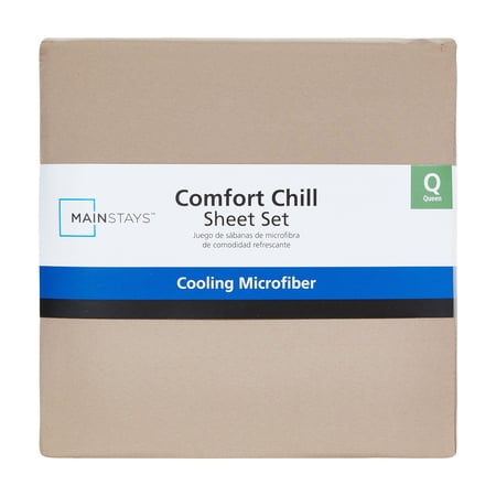 MAINSTAYS COMFORT CHILL MICROFIBER BED SHEET SET, QUEEN, BROWNSTONE, 4 PIECE