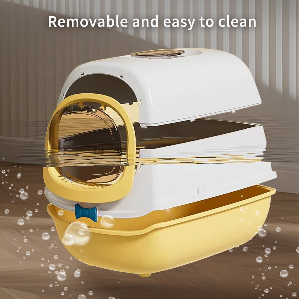Fully Enclosed Cat Litter Box, Large Odor-Control Kitty Toilet with Flip Lid, Scoop & Anti-Tracking Pedal, Removable Design, Yellow