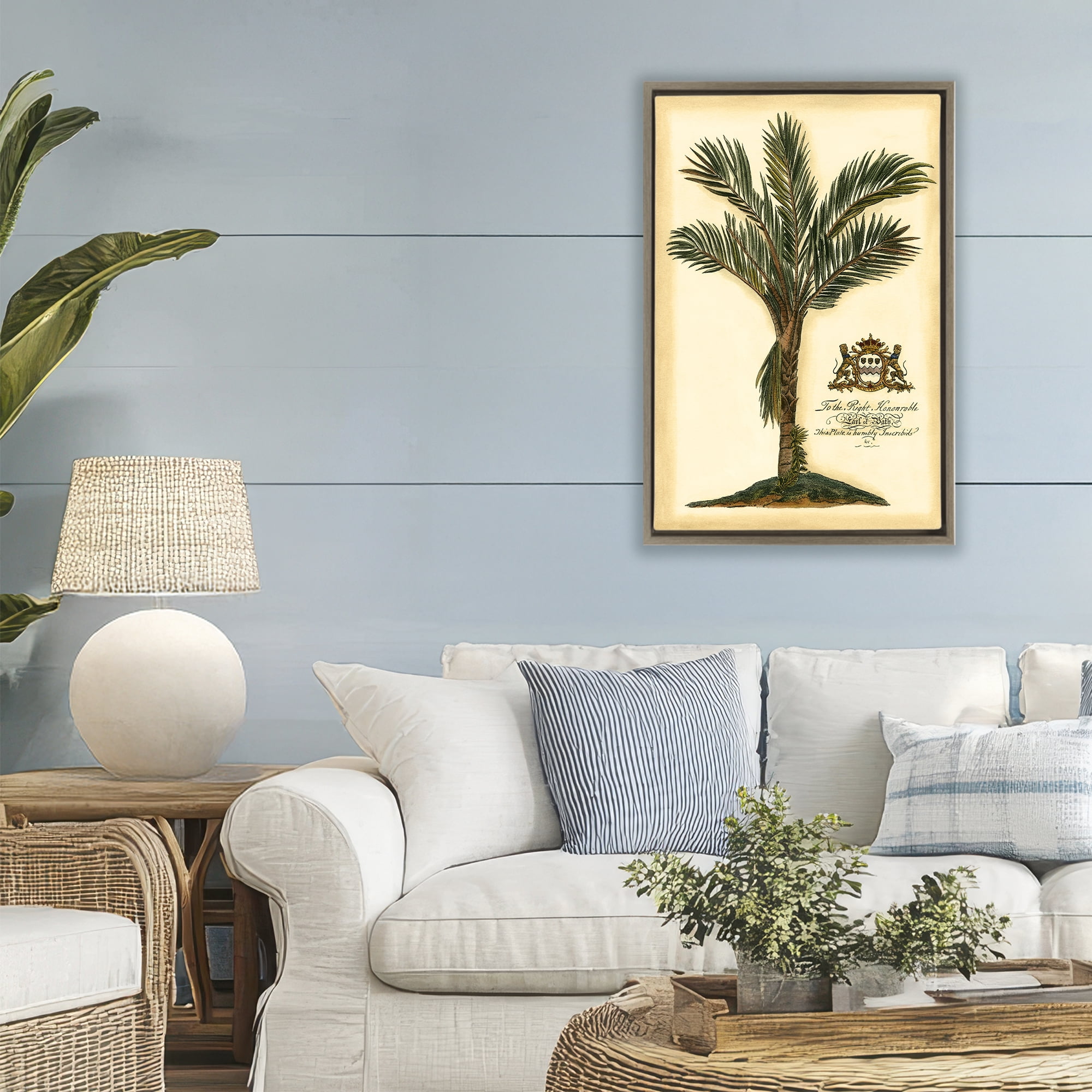 Stupell Industries Vintage Colonial Palm Brown Framed Floater Canvas Wall Art, design by Vision Studio