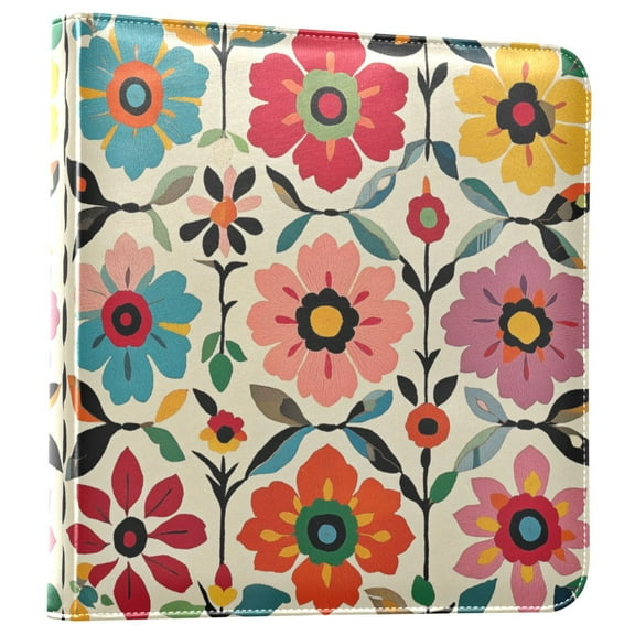 FORMRS 3 Ring Photo Album 4"x6" Self Adhesive Large Capacity PU Leather Cover, Colorful Flowers