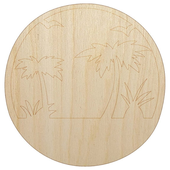 Tropical Beach with Palm Trees Wood Shape Unfinished Piece Cutout Craft DIY Projects - 4.70 Inch Size - 1/8 Inch Thick