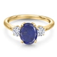thumbnail image 3 of Gem Stone King 18K Yellow Gold Plated Silver Blue Lapis and White Moissanite Engagement Ring for Women | 2.46 Cttw | Oval 9X7MM | Gemstone Birthstone | Size 5, 3 of 7