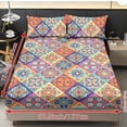 thumbnail image 4 of Jeiento Colorful Boho Floral Tile Print 3 Piece Bed Sheet Set, Deep Pocket Fitted Sheet with 2 Pillow Shams, Soft Breathable Bedding Collection for Bedroom Guest Room, King Size, 4 of 7