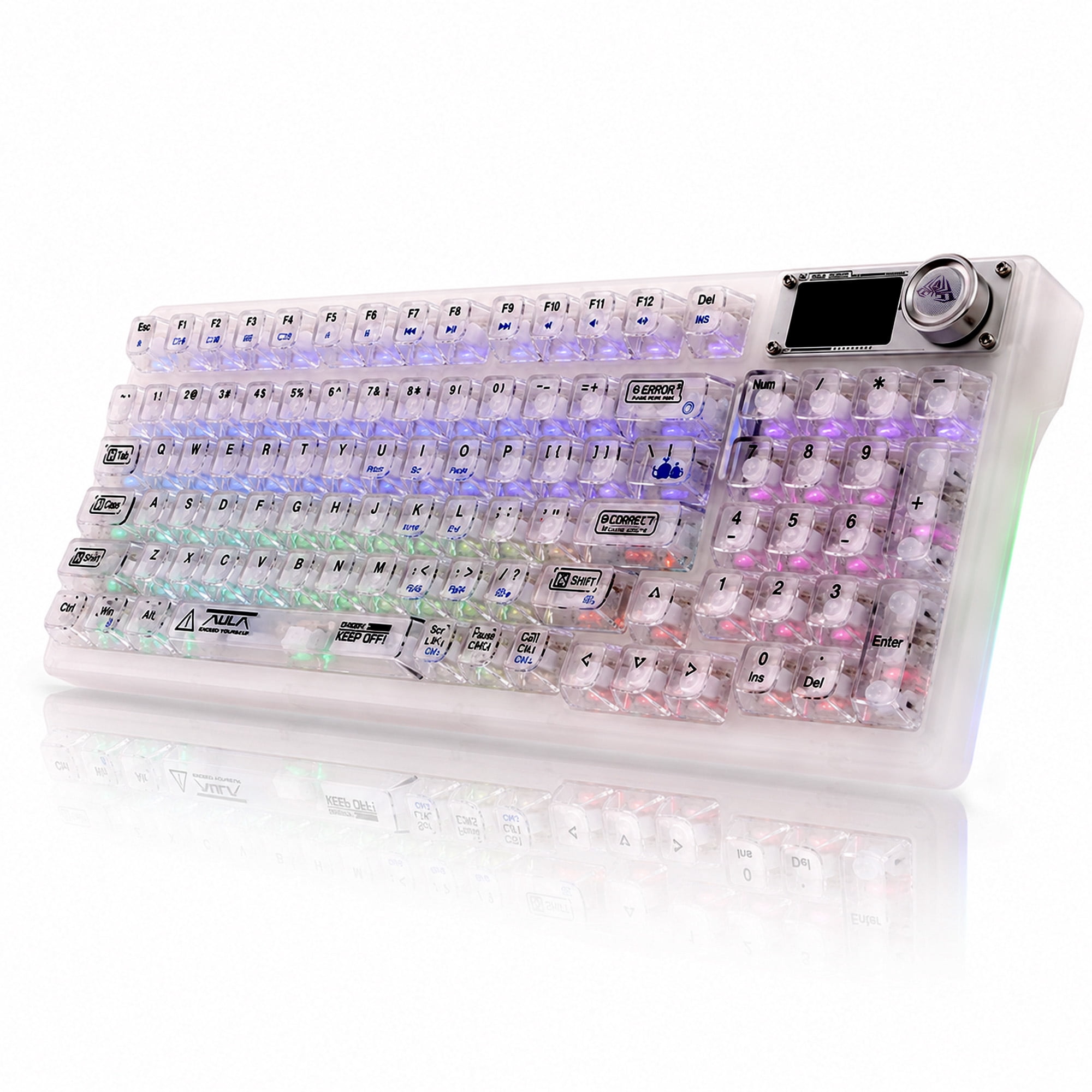 AULA F98Pro V3 Wireless Mechanical Keyboard, Tri-Mode Hot-Swappable with RGB Backlight, Transparent White & 10000mAh Battery