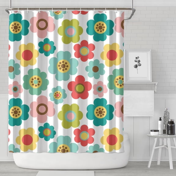 Pioneer Flower Floral Print Pattern Shower Curtain 84"x72", Bathroom Decorative Shower Curtain Set with 12 Hooks, Waterproof Washable