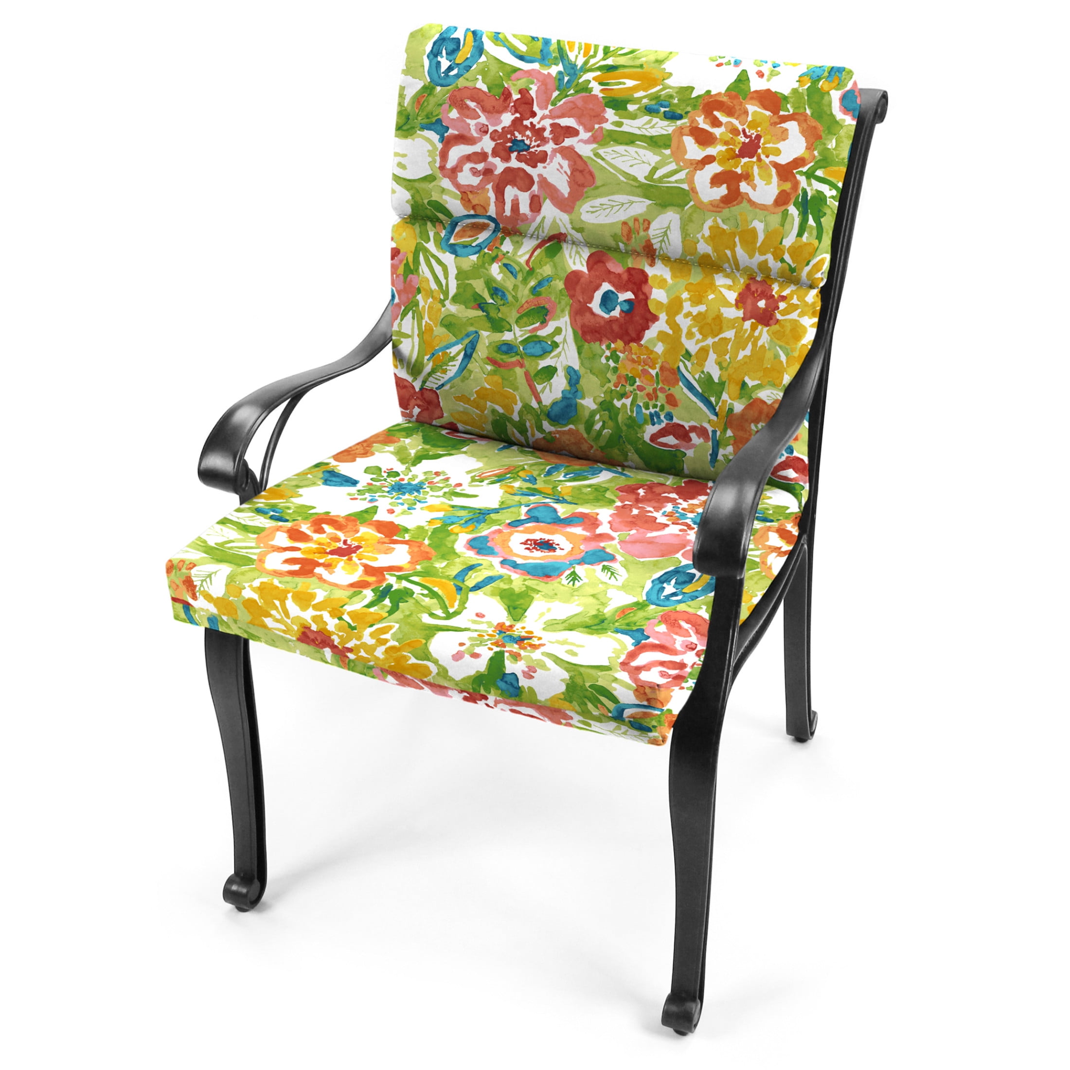 Jordan Manufacturing 44" x 22" Sun River Garden Multicolor Floral Rectangular Outdoor Chair Cushion with Ties and Hanger Loop
