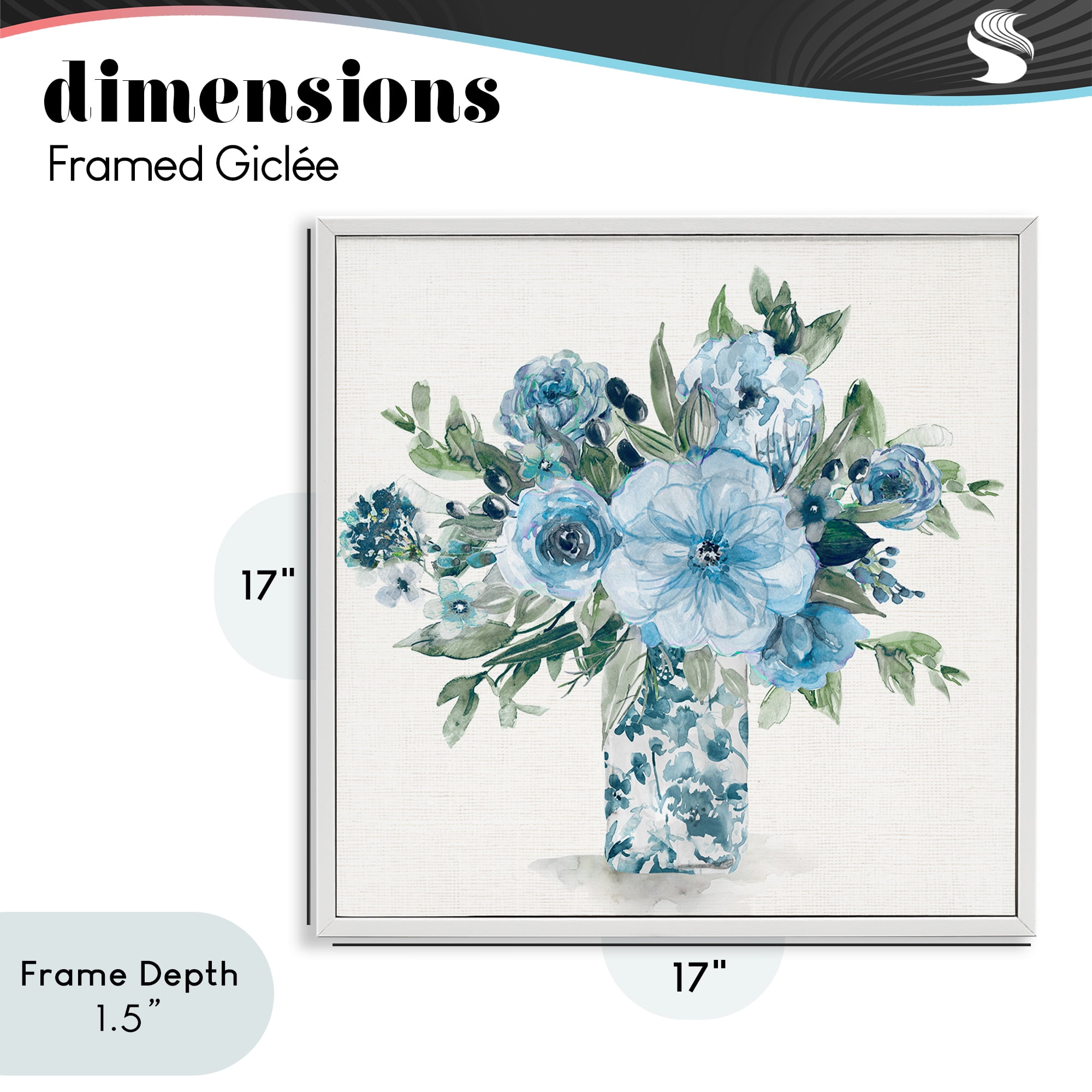 Stupell Industries Pastel Blue Bouquet Foliage White Framed Giclee Art, design by Carol Robinson